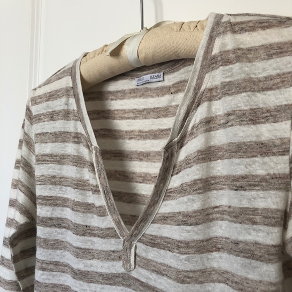 SALE ☘️ ZARA Linen striped 3/4 sleeve shirt - Picture 5 of 9